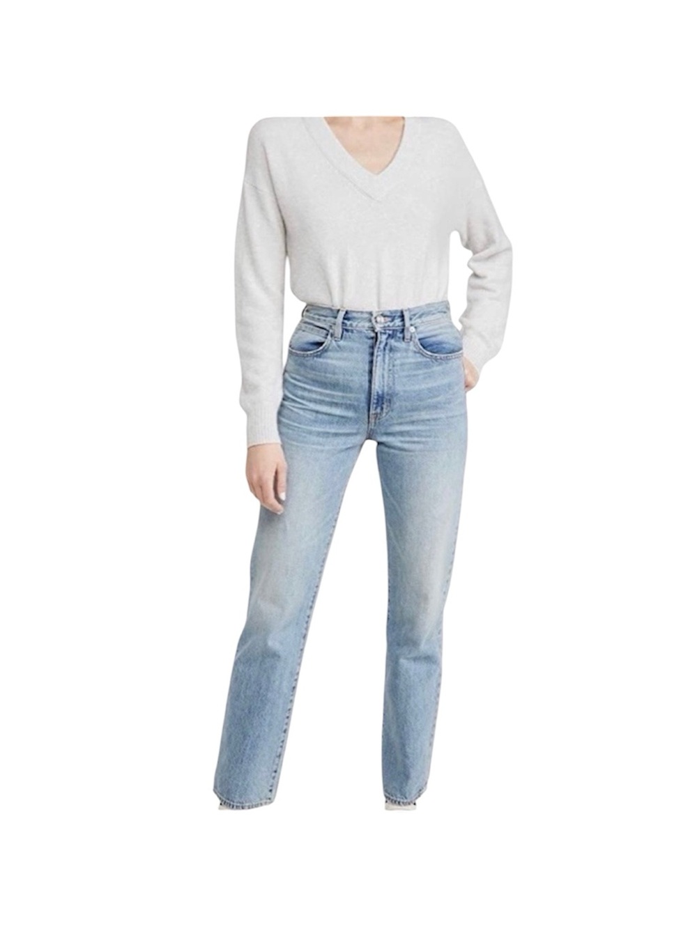 Madewell Bartlett v-neck light gray sweater - large